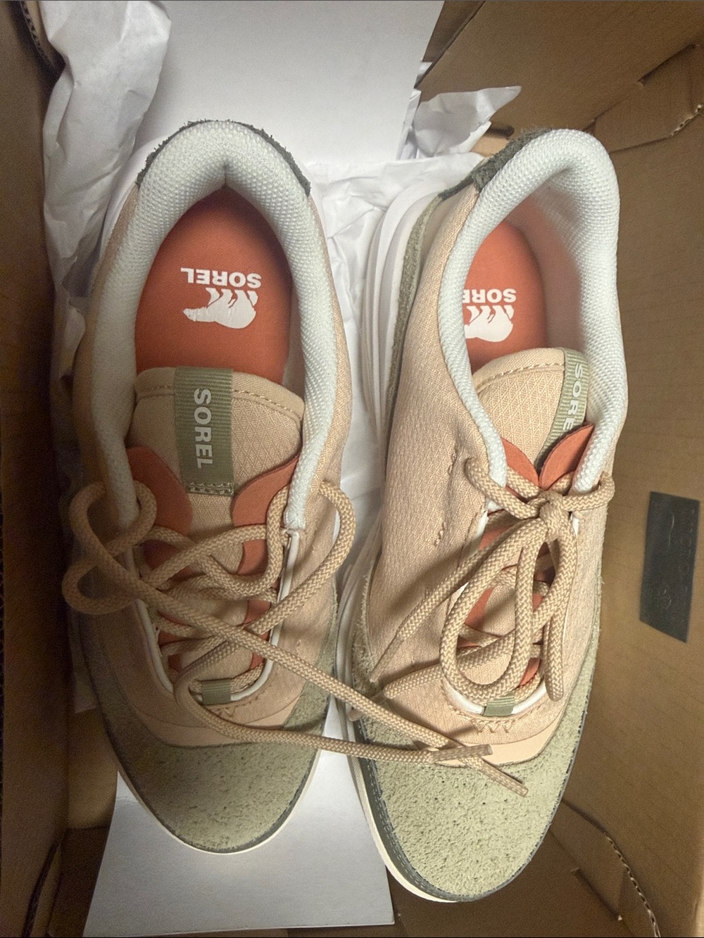 Sorel Women's Peach and Tan Lace-Up Sneakers